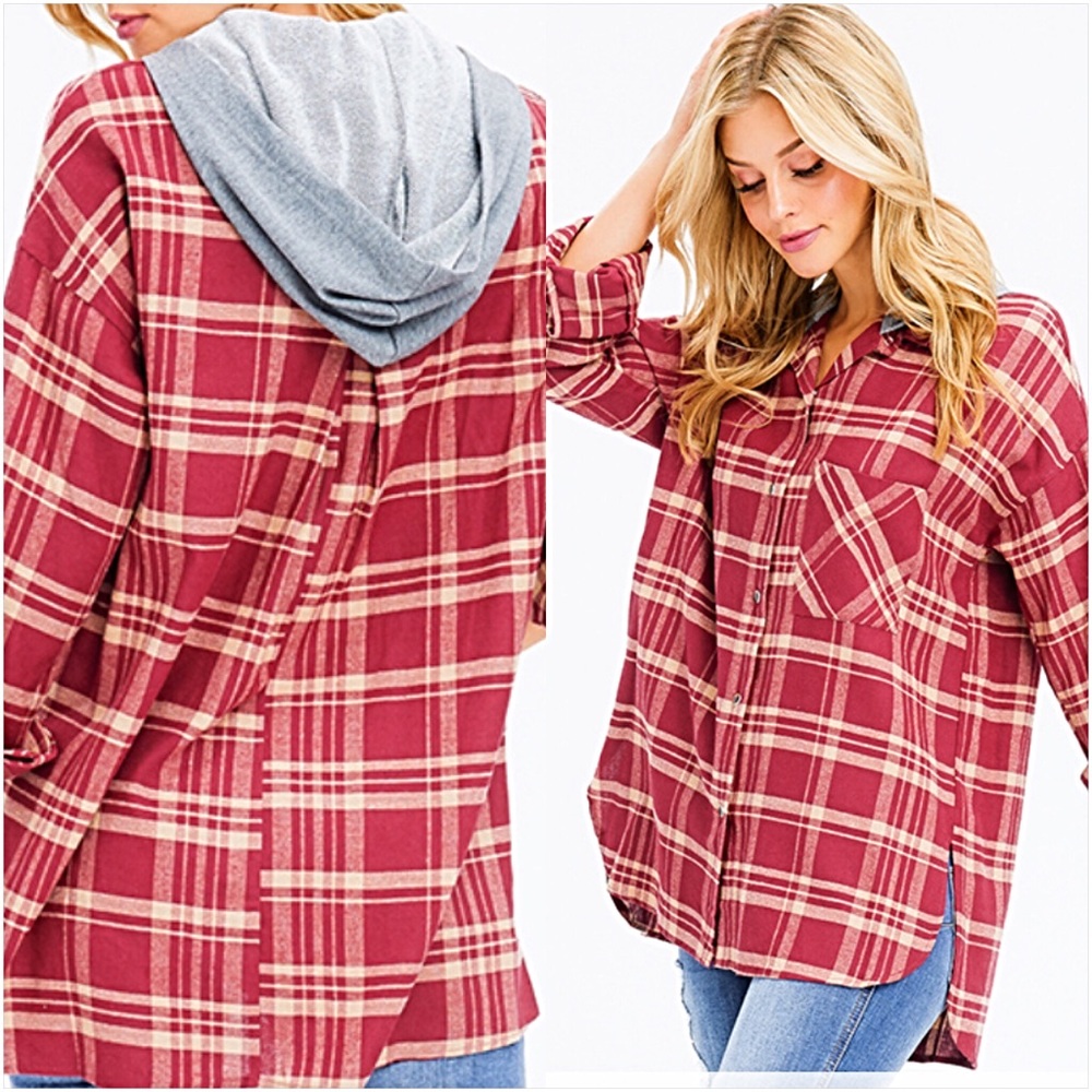 Relaxed Cozy Fit Plaid Tunic Top Hoodie SMLXL - Picture 3 of 6
